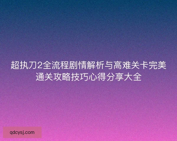 超执刀2全流程剧情解析与高难关卡完美通关攻略技巧心得分享大全
